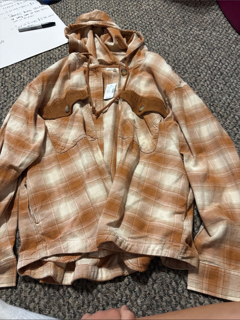 Maurices Plaid Hooded Shirt Jacket in Tan & Cream
